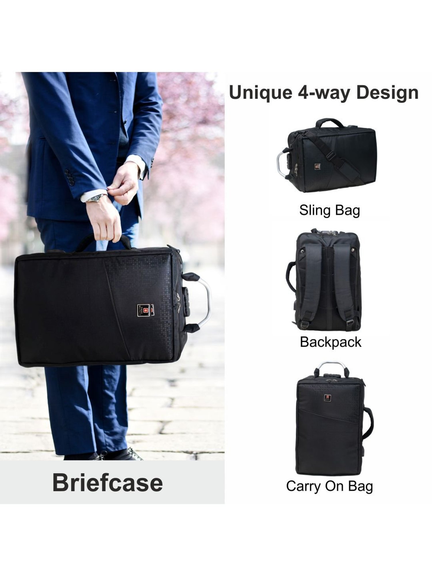 Swiss Military 17 Ltrs Black Large Convertible Laptop Backpack with USB Charging Port