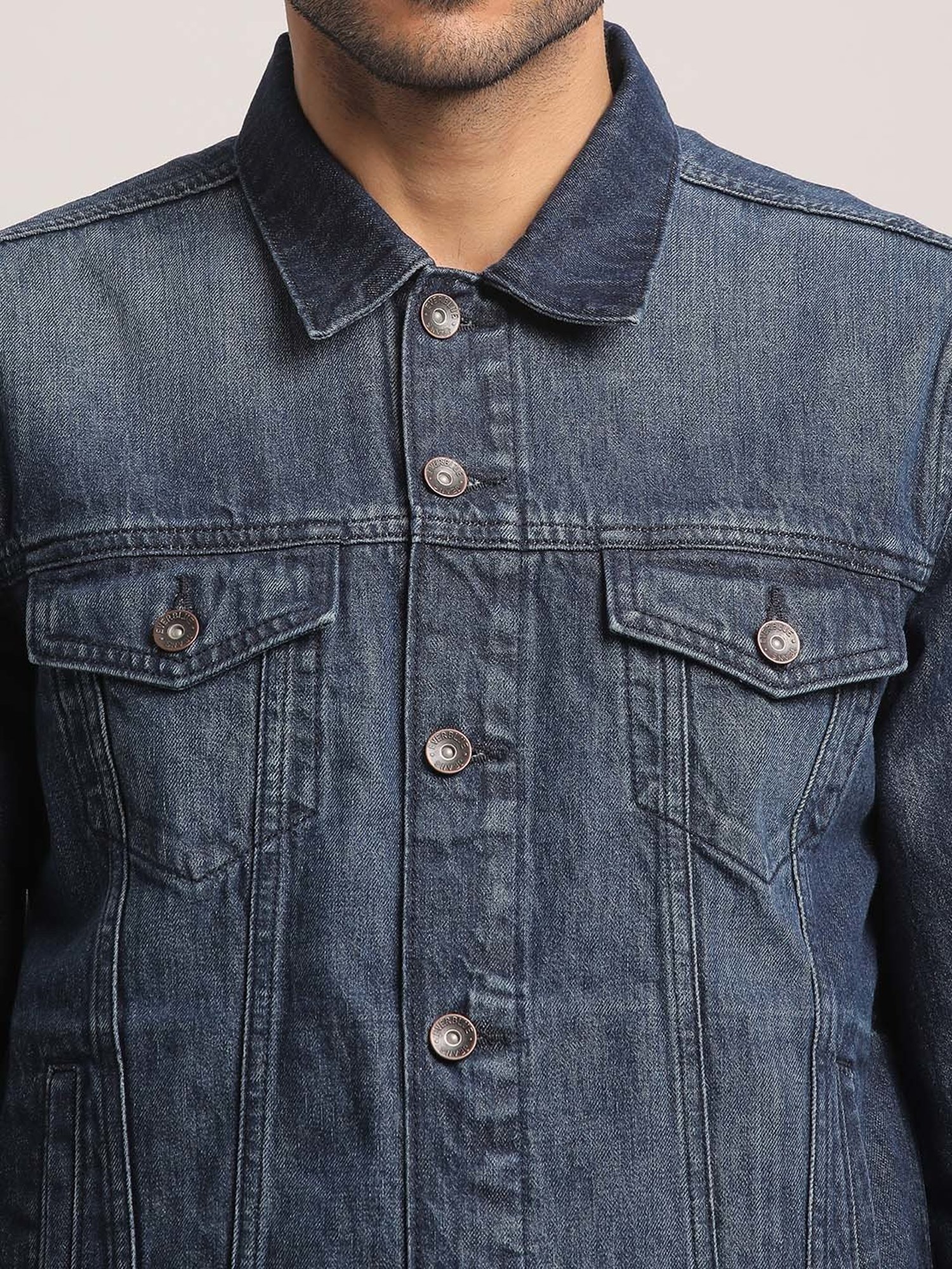 EVERBLUE Dark Blue Regular Fit Denim Jacket
