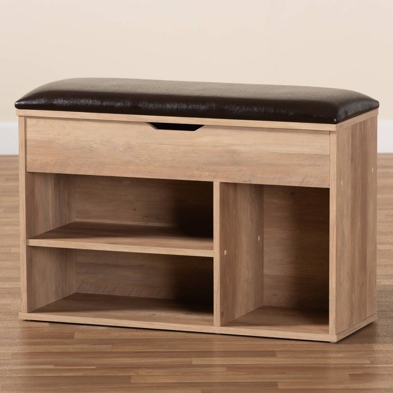 Ramsay Wood Shoe Storage Ottoman Dark Brown/Oak Brown - Baxton Studio