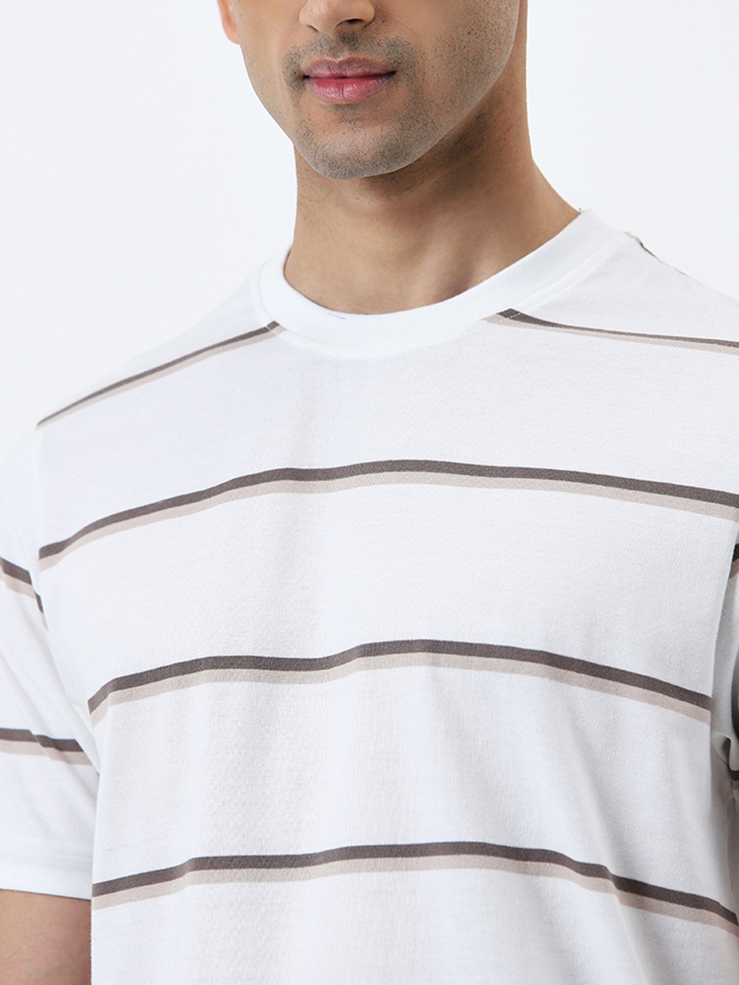 WES Lounge by Westside White Striped Slim-Fit T-Shirt