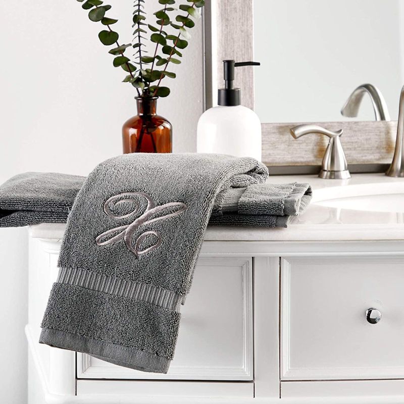 Juvale 2 Pack Monogrammed Hand Towels, Letter X Embroidered Gift (16 x 30 in, Grey)