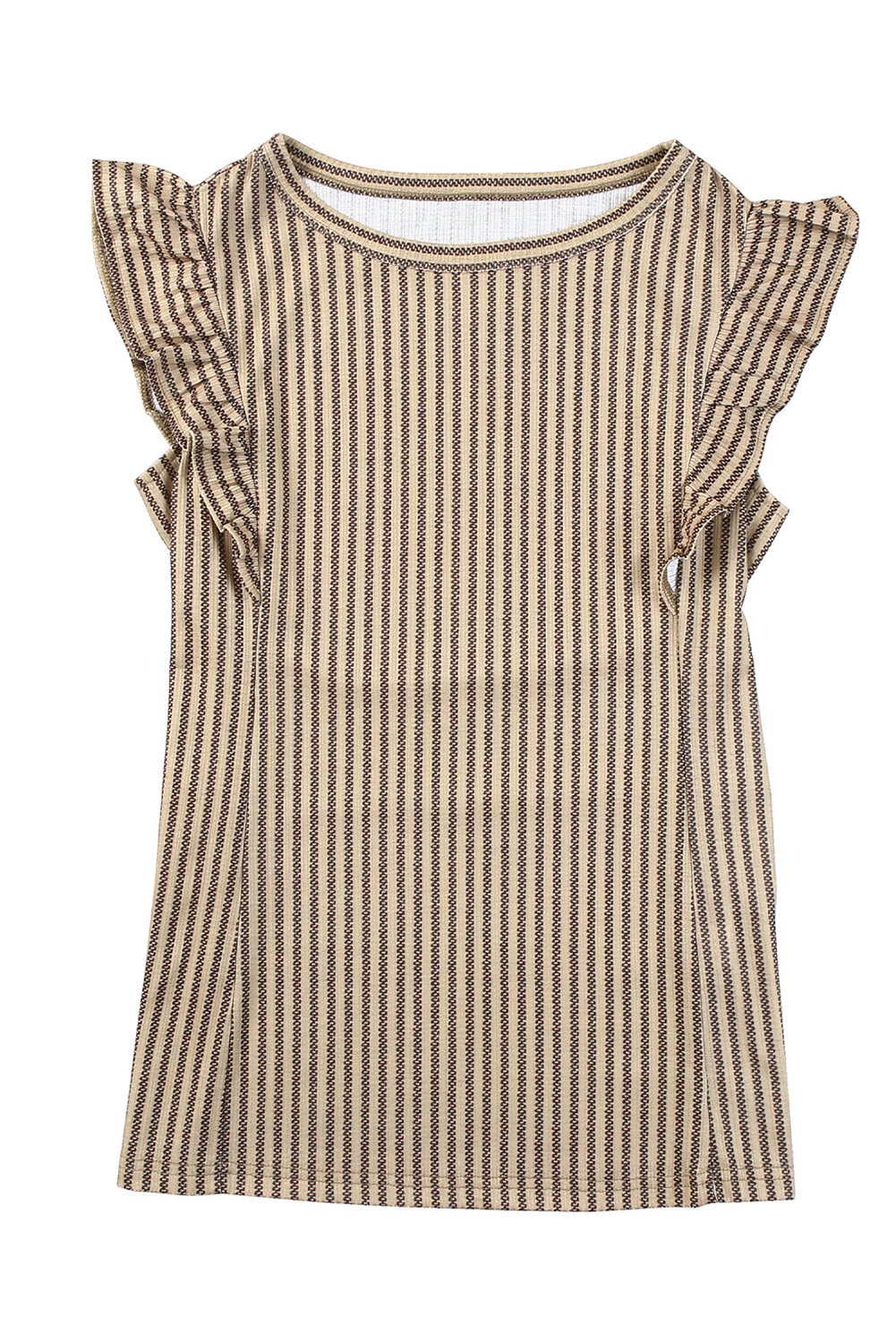 Khaki Striped Print Ruffle Casual Summer Top
