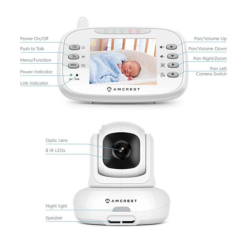 AC2 Video Baby Monitor with Camera and Audio 3 LCD Display TwoWay Audio Temperature and VoiceAudio Alarm VOX Mode PanTiltZoom Security Camera Night Vision 980ft Transmission Range