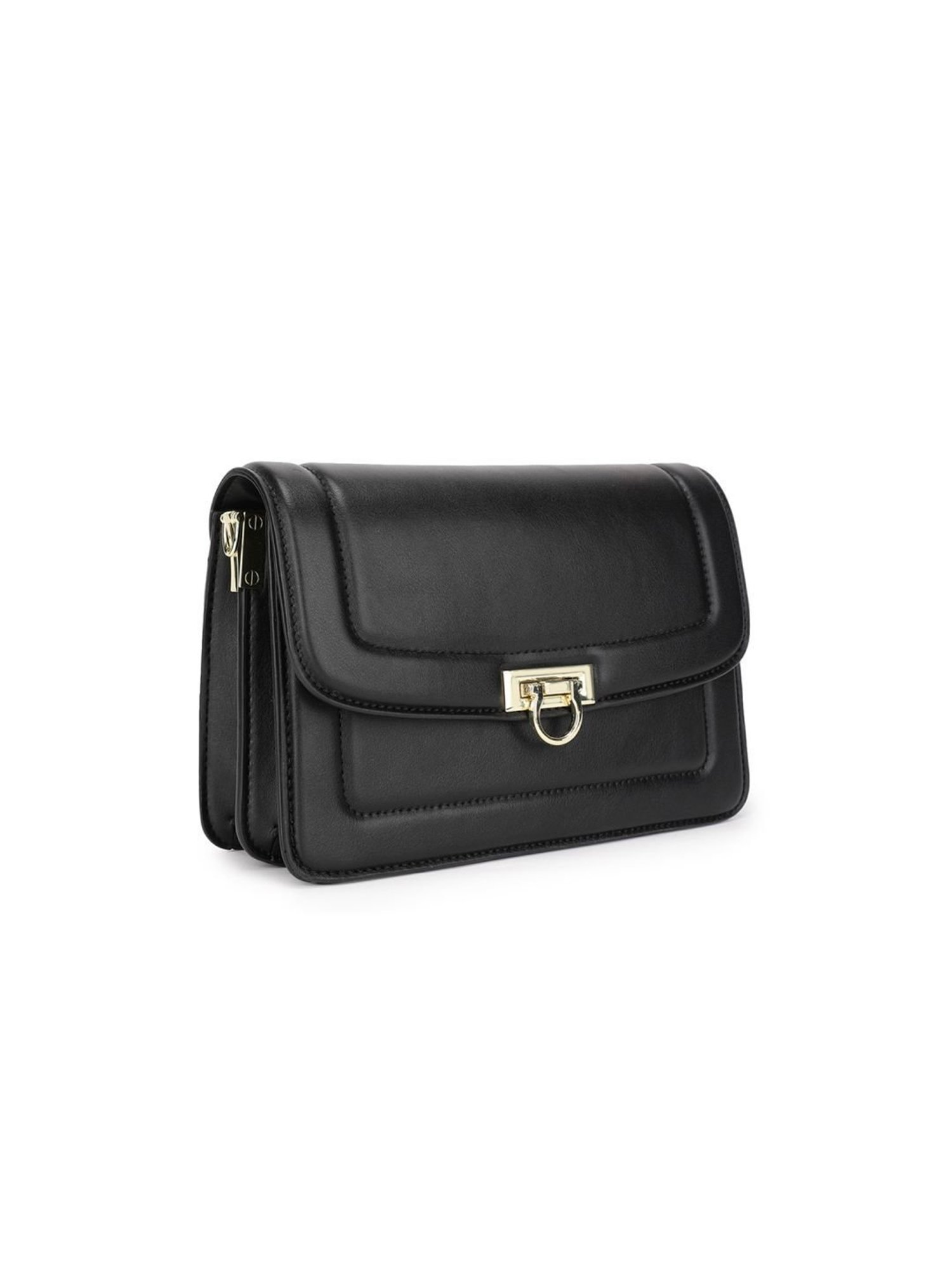 Tyra Dahlia Black Solid Faux Leather Sling Handbag