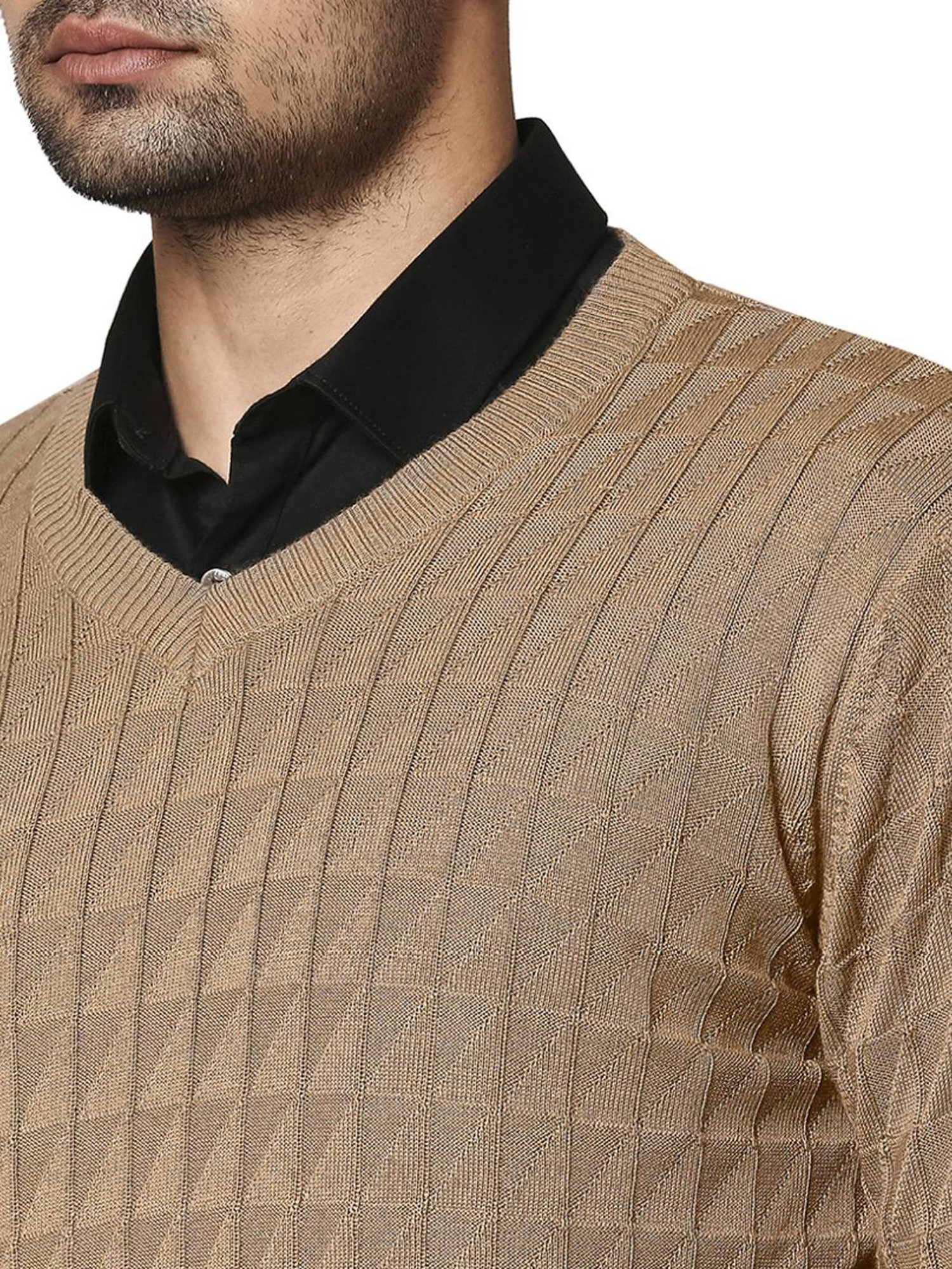 Raymond Beige  Regular Fit Texture Sweaters