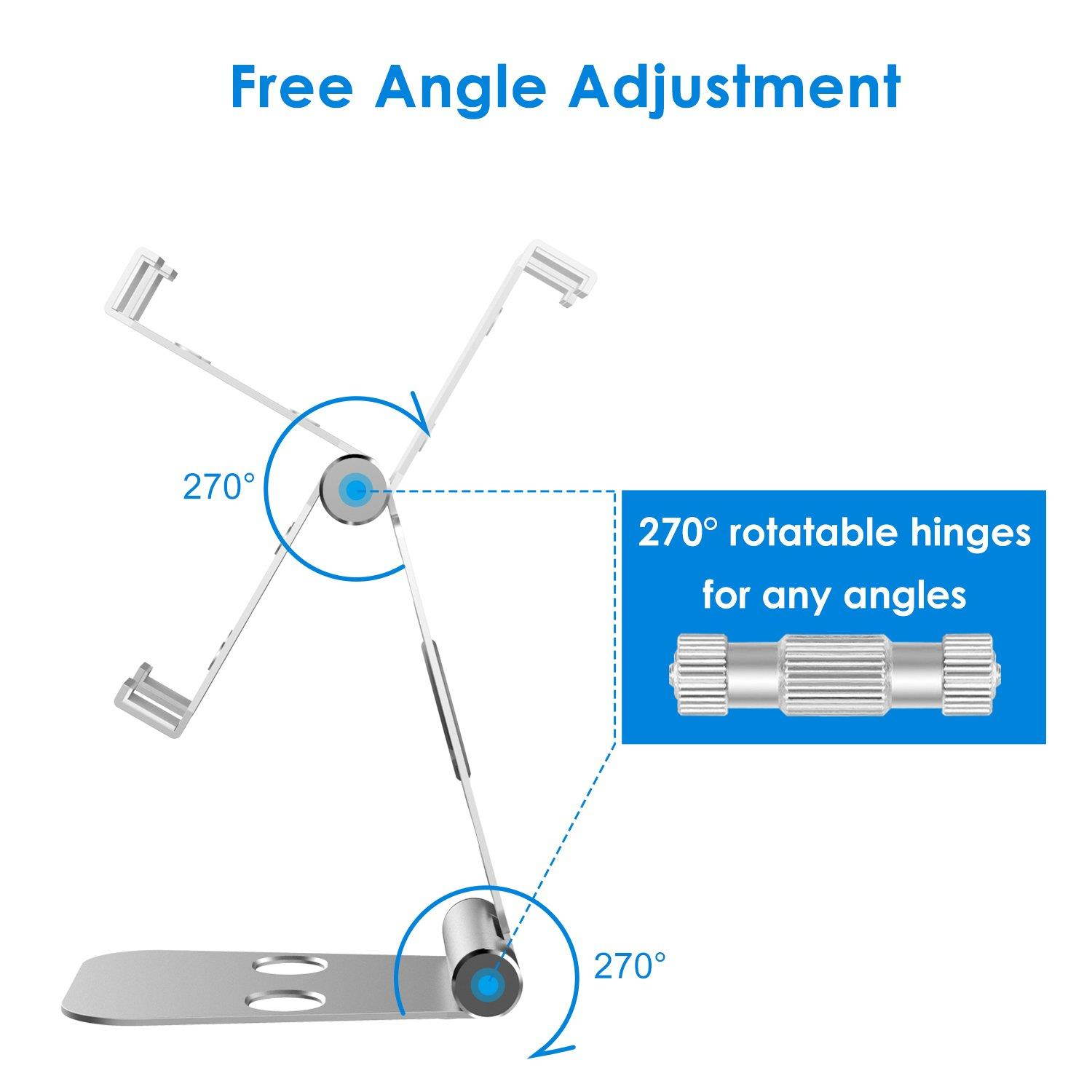 JETech 2-in-1 Aluminum Stand Compatible with Smartphones and Apple Watch, Foldable Holder, Multi-Angle Desktop Cradle, Adjustable Charging Dock - Silver