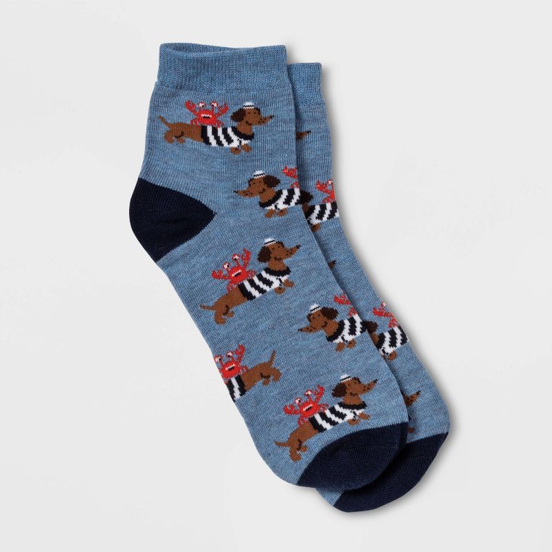 Women's Nautical Dachshund Ankle Socks - Xhilaration™ Denim Heather 4-10
