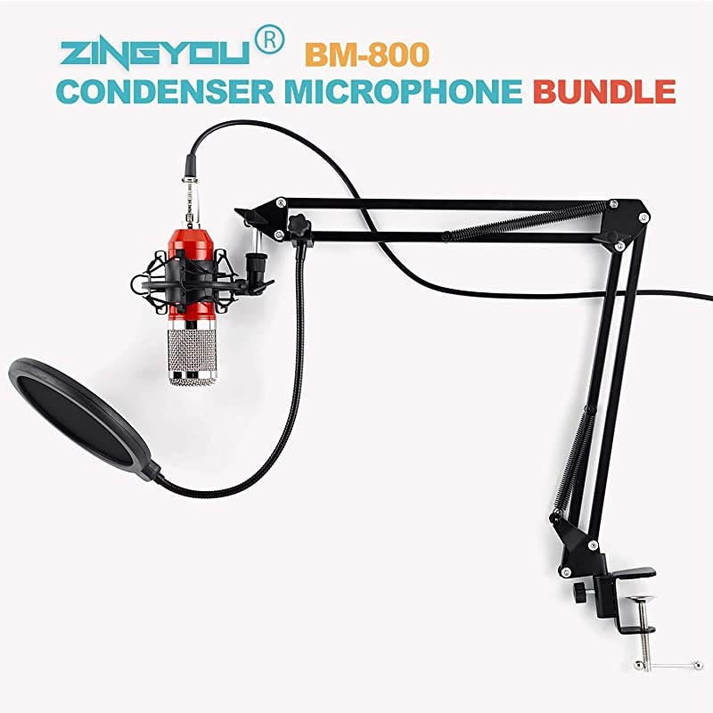 Condenser Microphone Bundle, BM-800 PC Microphone Professional Cardioid Studio Mic Set with Mic Suspension Scissor Arm, Shock Mount and Pop Filter for Studio Recording & Broadcasting (Aurora R