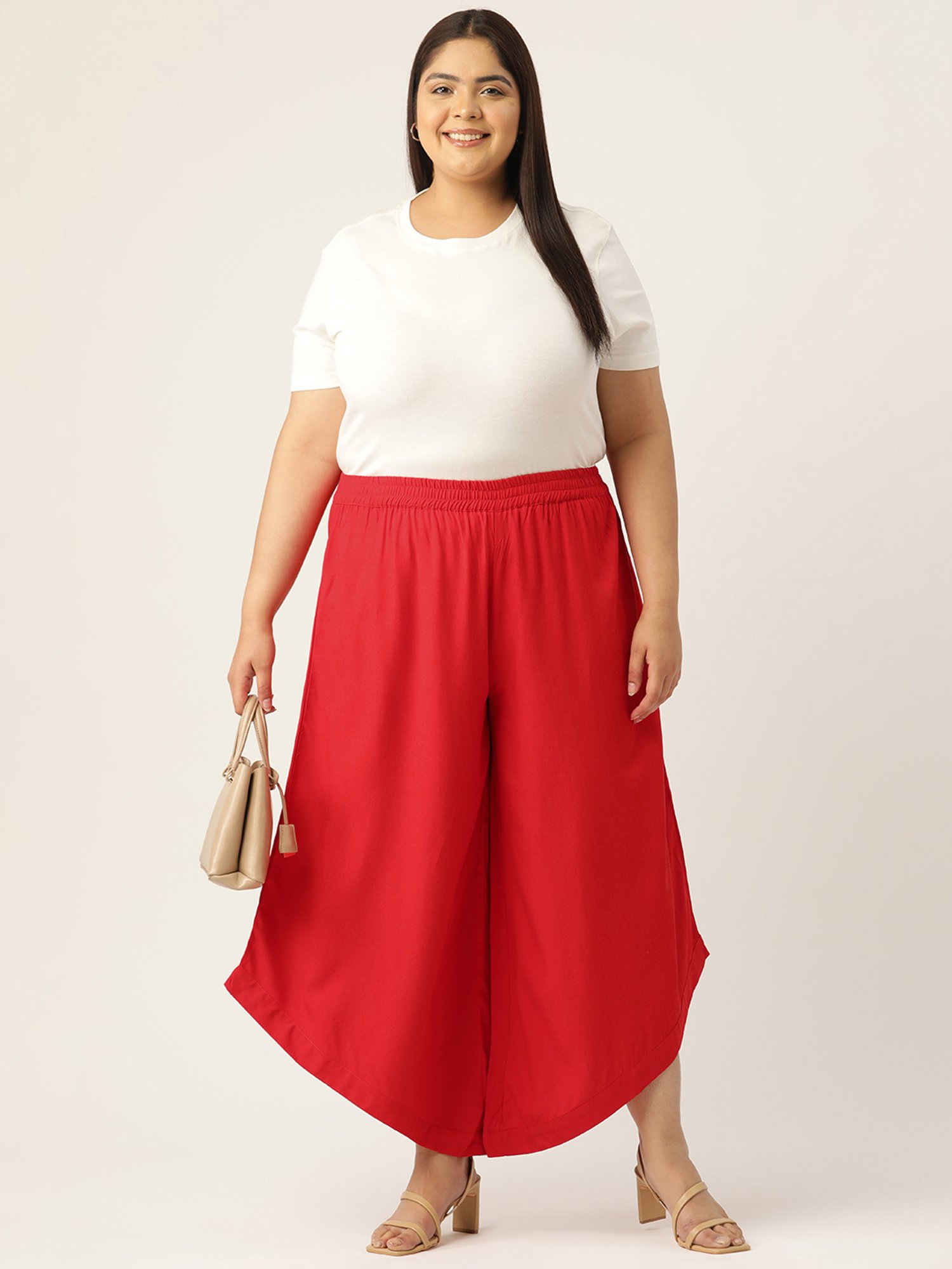 theRebelinme Red Relaxed Fit High Rise Plus Size Culottes