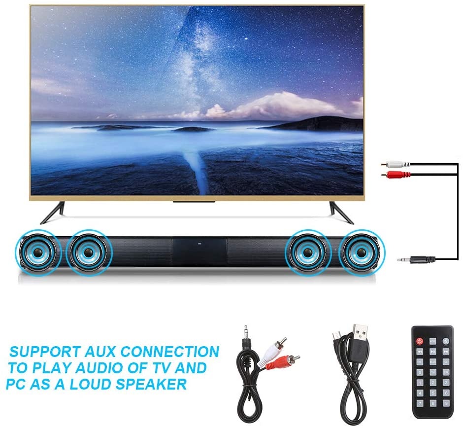 Docooler Luxury Wireless BT 4.0 Soundbar Speaker TV Home Theater 3D Soundbars Bass Television Subwoofer with RCA Line Remote Control(Air Column Bag Package)