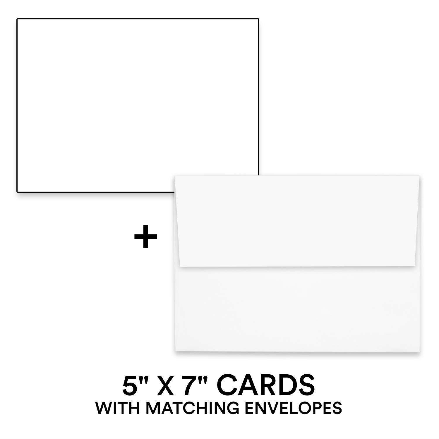 Hamilco White Cardstock Thick Paper - 5 x 7" Blank Index Flash Note & Post Cards with Envelopes - Greeting Invitations Stationary - Heavy weight 80 lb Card Stock for Printer - 100 Pack