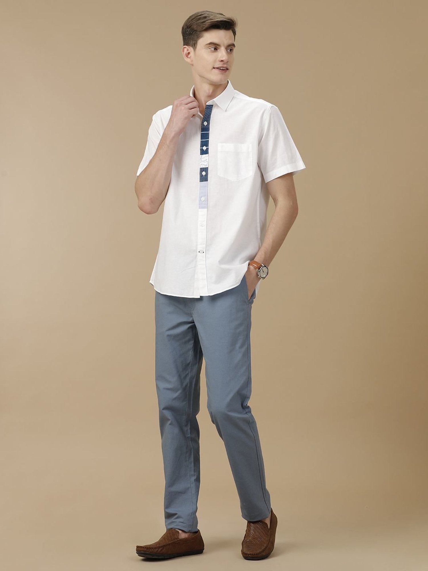 Cavallo By Linen Club White Linen Contemporary Fit Shirt