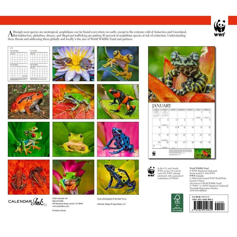 Calendar Ink,  Frogs WWF Wall Calendar 2021