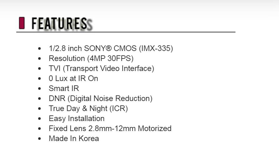 Eyemax TIU-MP4132V-WW 4MP HD TVI, In/Outdoor IR Turret Camera, 2.8-12mm Motorized 12V DC white ( Made In Korea )