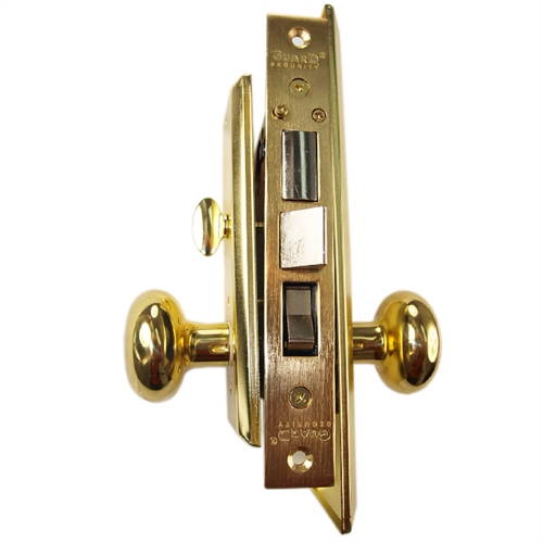 Guard Security Metro Version (Like Marks 114A/3) P8888RAK Polished Brass US3 Right Hand Apartment Mortise Entry Lockset, self-Adjusting spindles with Screwless Knobs Thru Bolted Lock Set