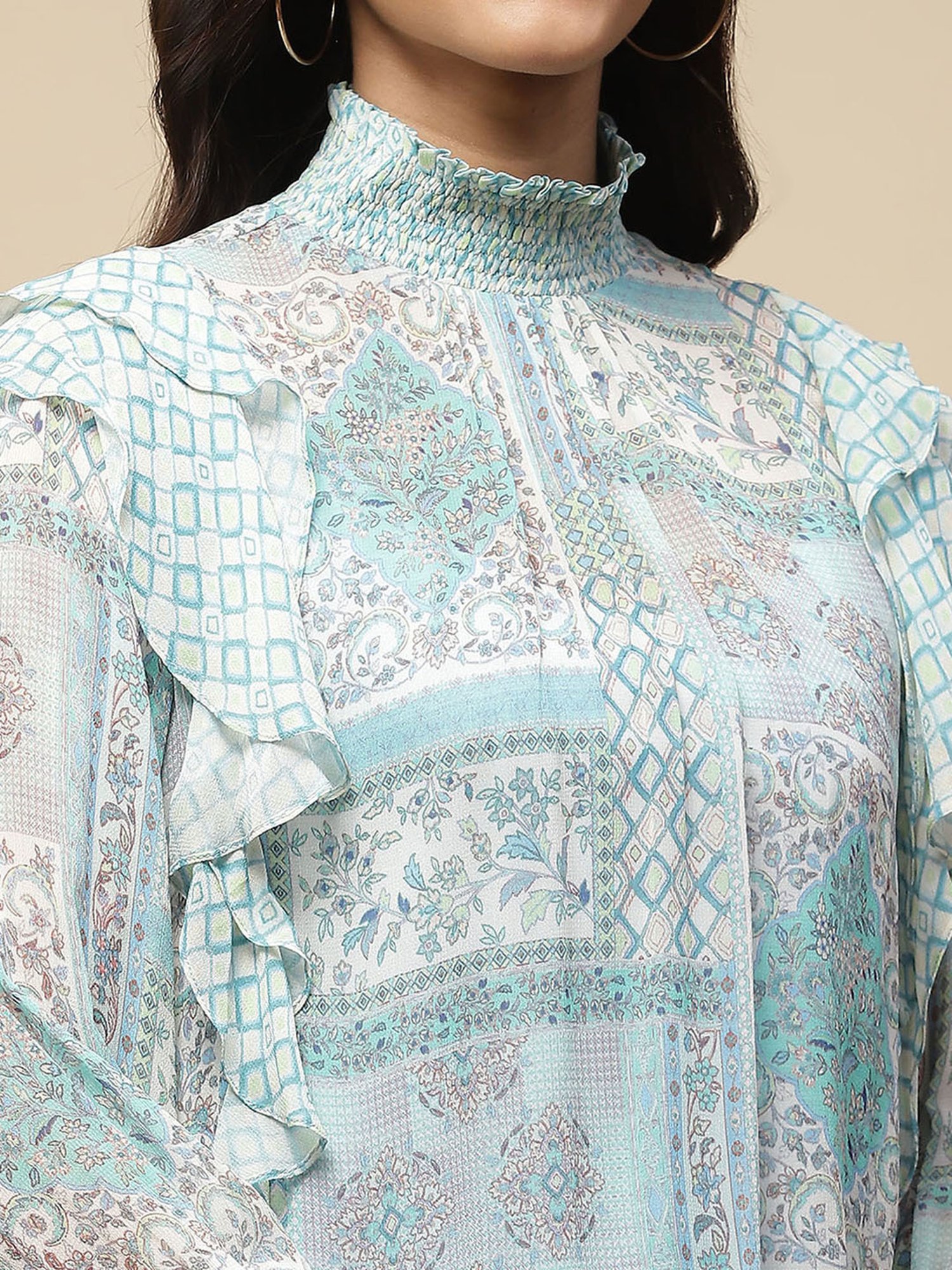 aarke Ritu Kumar Blue Printed Top With Camisole