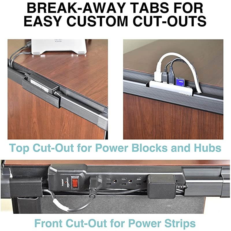 Channel Cable Raceway System 100 Total Cable Management Solution for Desk Office Kitchen or Workshop Includes Couplers to Cover Gaps and Solution for Power Blocks and Outlet Strips