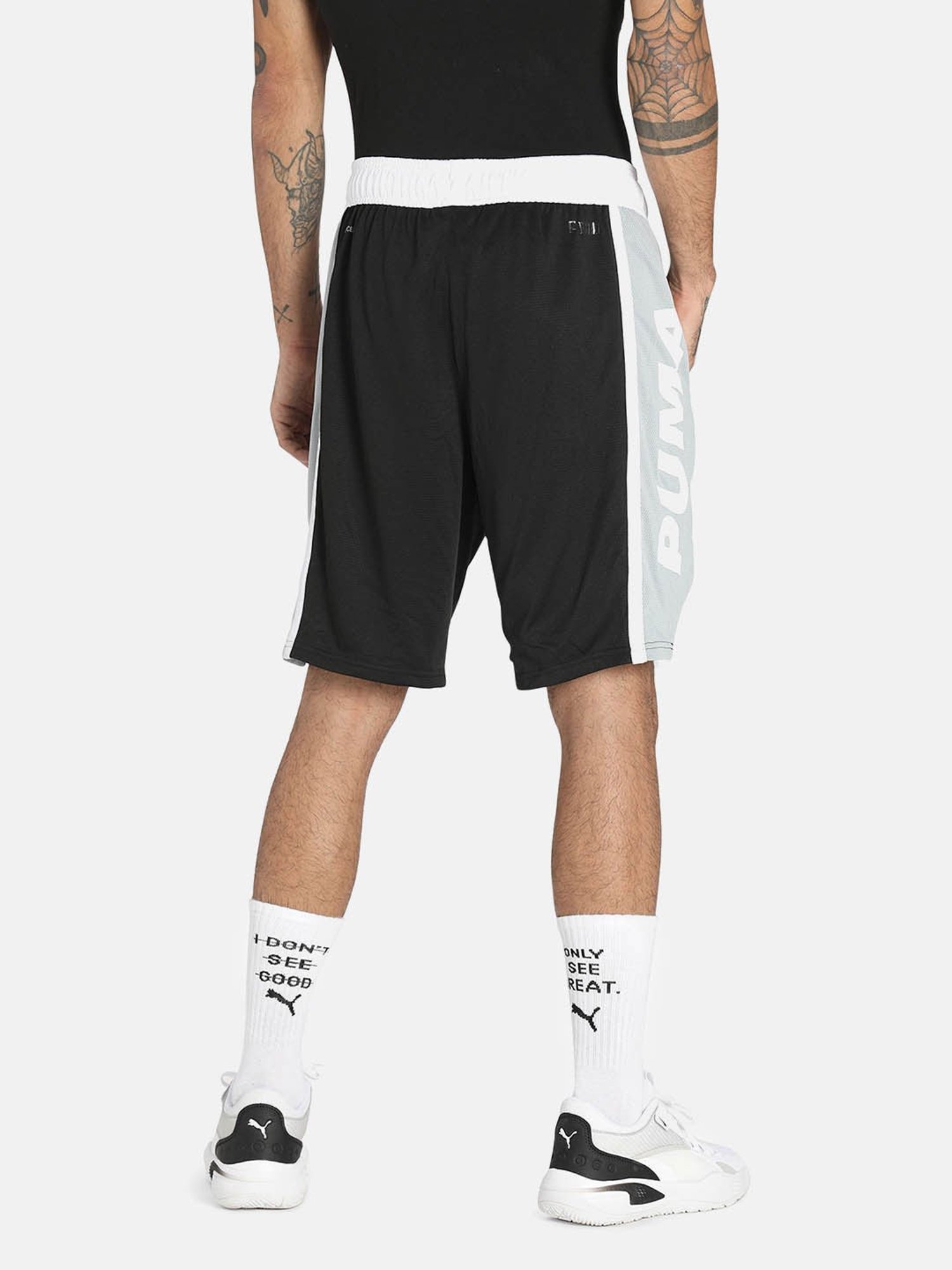 Puma Black & White Regular Fit Sports Shorts