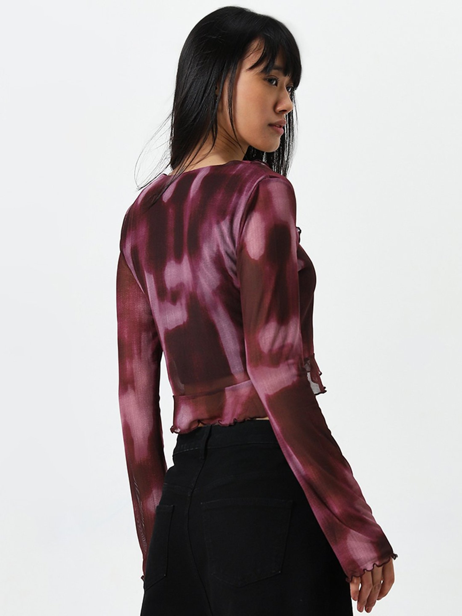 Nuon by Westside Wine Ruffled Mesh Top