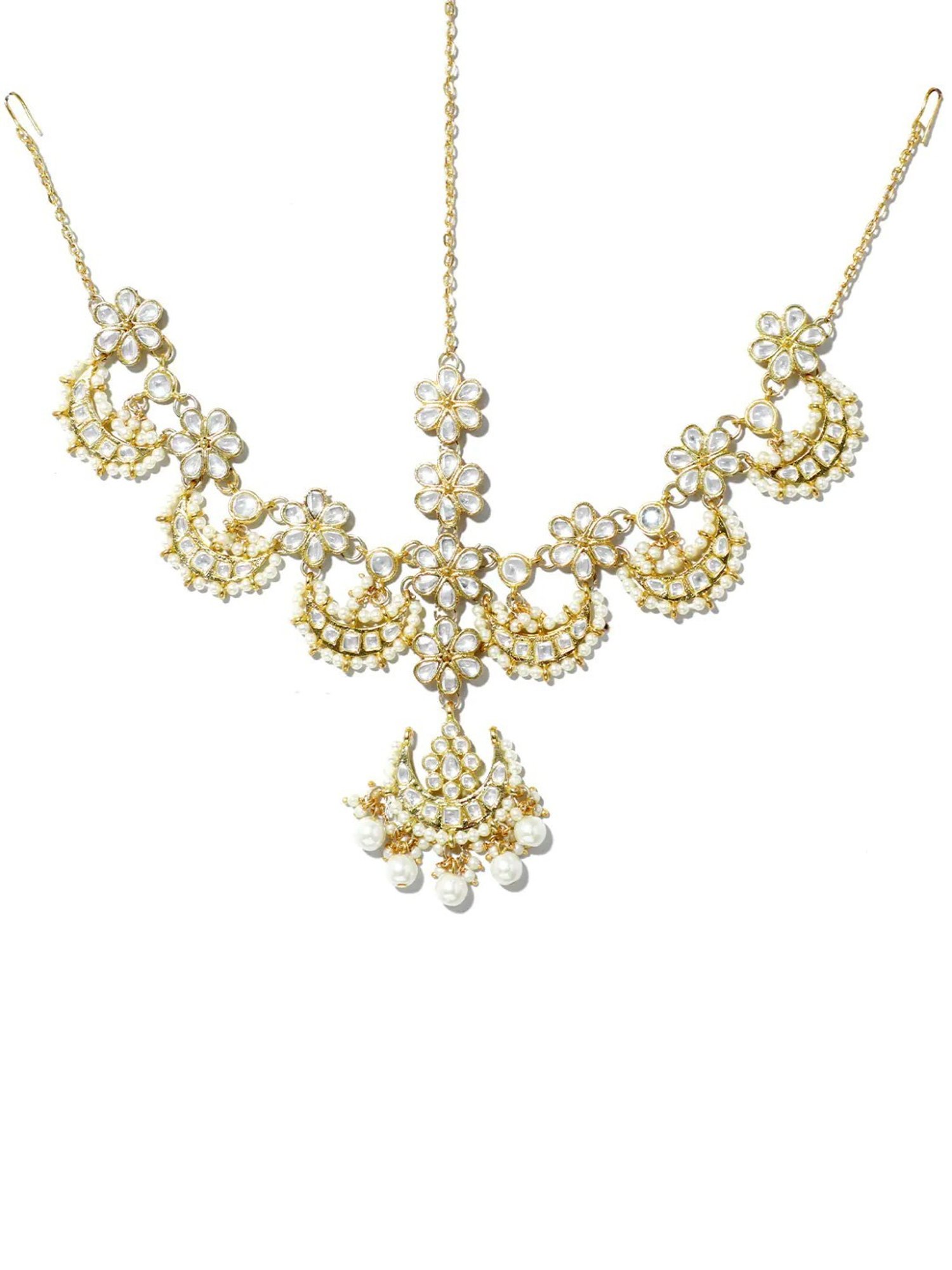 Oomph Gold Tone Kundan and Pearls Traditional Wedding Bridal Matha Patti