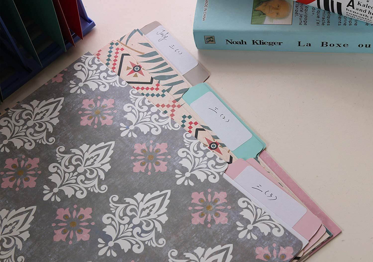 Decorative File Folders - 12-Count Colored File Folders Letter Size, 1/3-Cut Tabs, Includes 6 Cute Bohemian Tribal Design and 6 Solid Colors, Office Supplies File Filing Organizers, 9.5 x 11.5 Inches