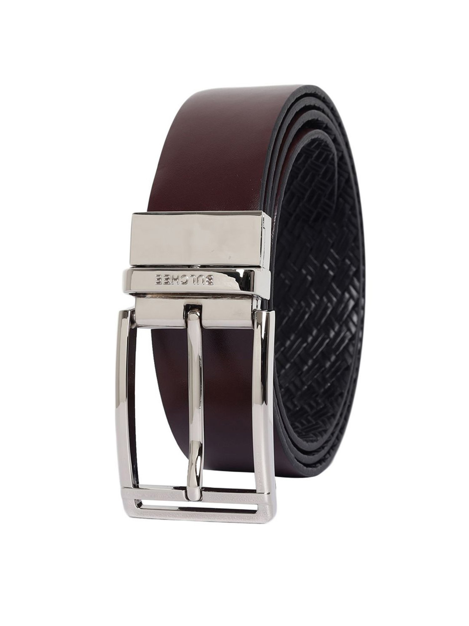 Bulchee Black & Maroon Leather Textured Reversible Belt