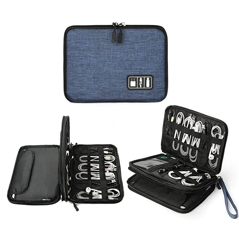 Electronics Organizer,  Electronic Accessories Cable Organizer Bag Waterproof Travel Cable Storage Bag for Charging Cable, Power Bank, Mini Tablet (Up to 7.9'') and More (Black and Blue)
