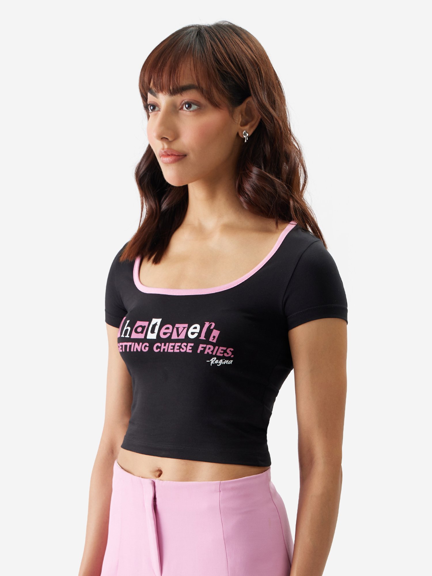 The Souled Store Black & Pink Graphic Print Crop Top