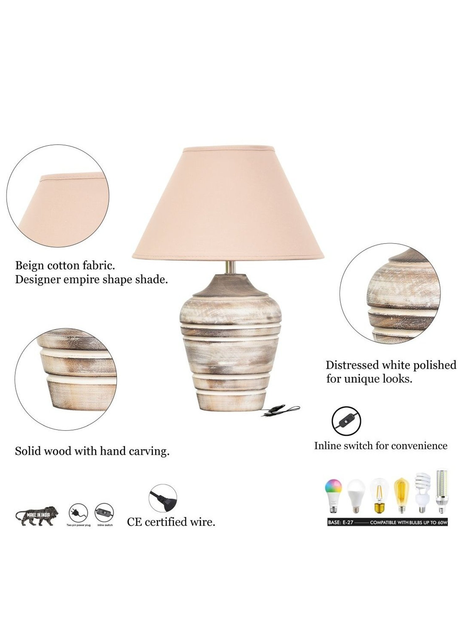 Kapoor Lamp Shades Distress White Wood Prova Table Lamp
