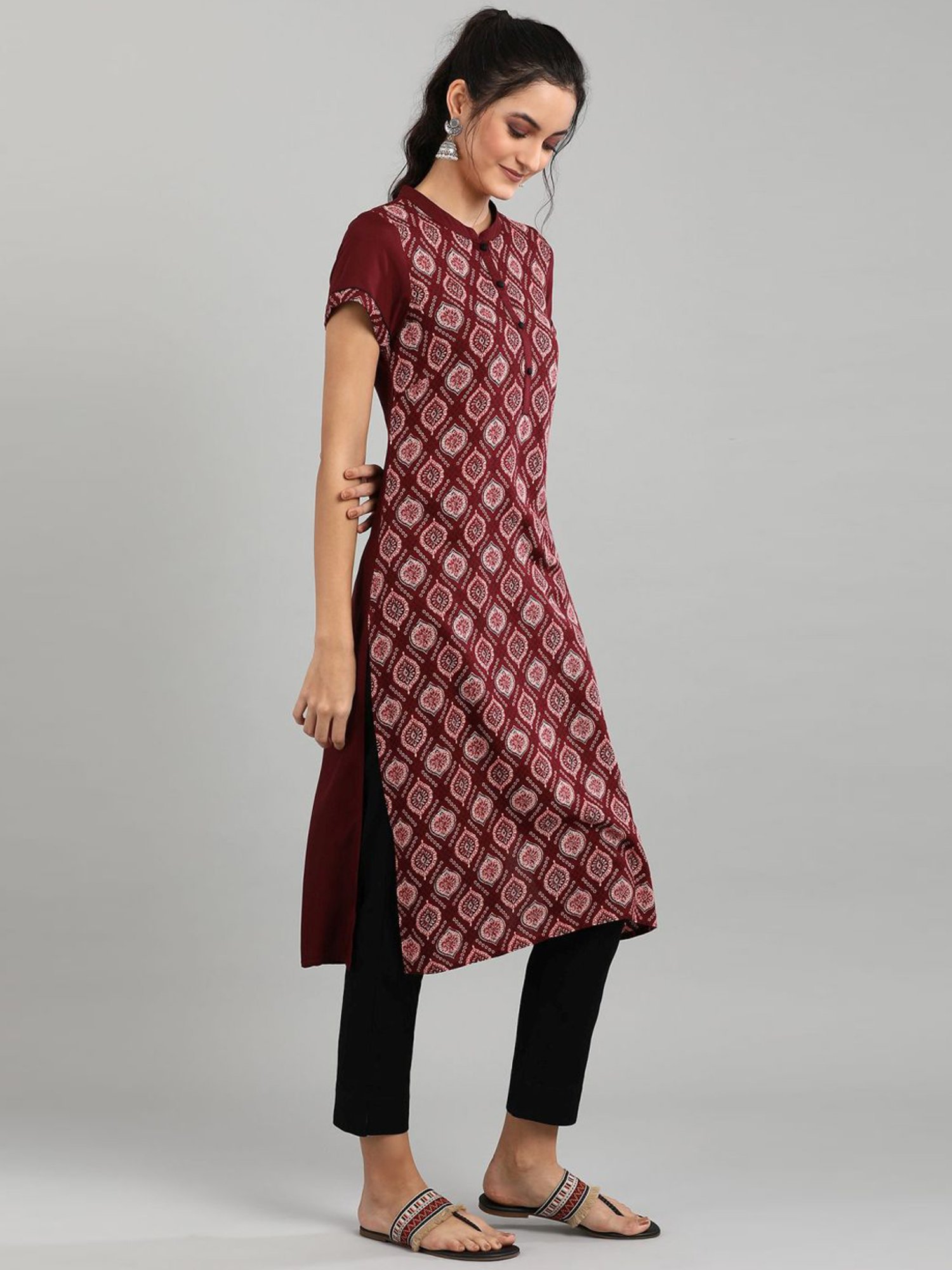 Fusion Beats Light Grey Embroidered A Line Kurta