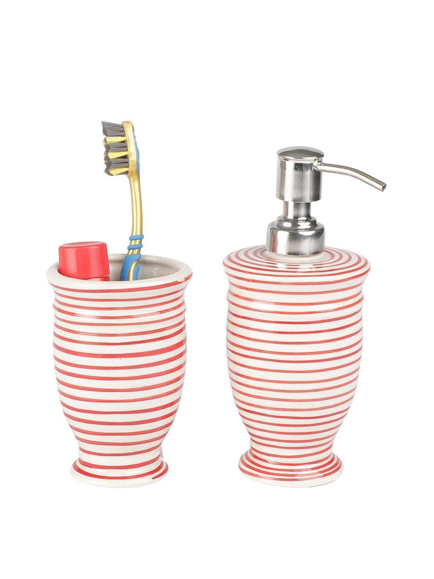 VarEesha Parikrama Red & Off-White Ceramic Bath Accessories - Set of 2