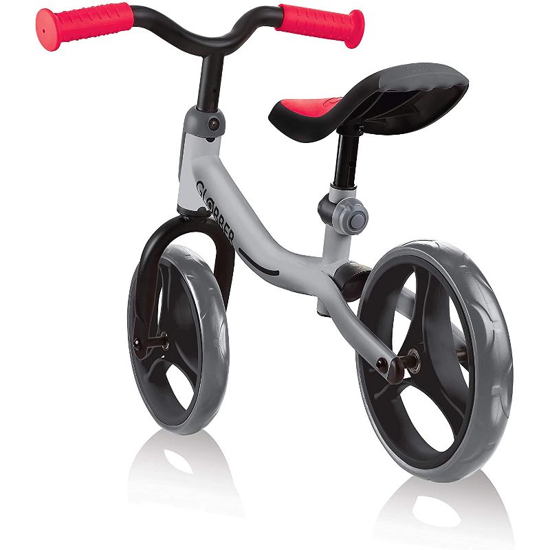 Globber GO BIKE Adjustable Balance Training Bicycle for Toddlers with No Pedals and Comfort Grips, Silver and Red