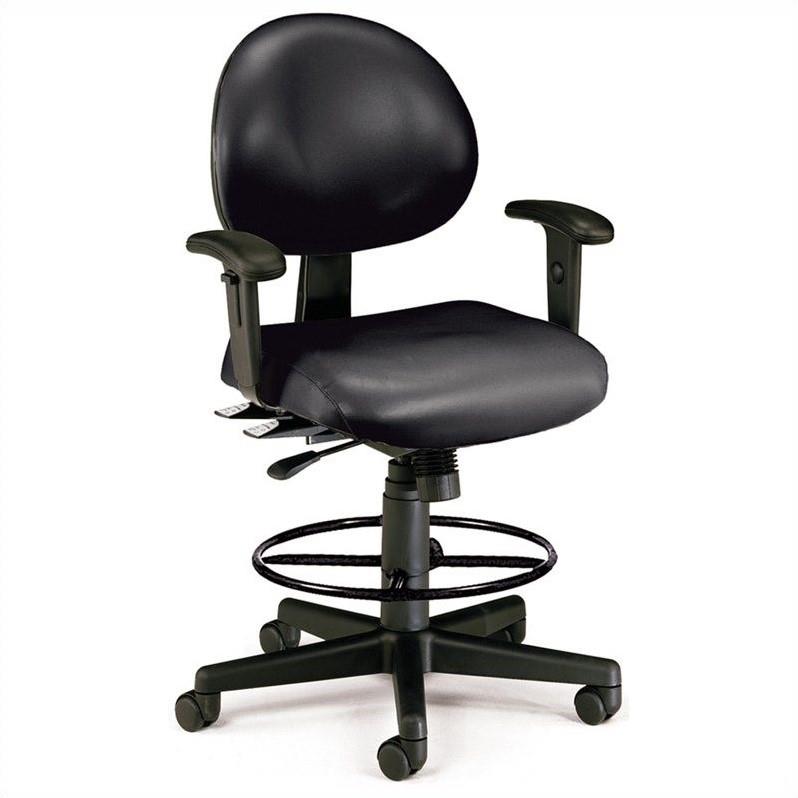 OFM 24 Hour Ergonomic Task Chair with Arms and Drafting Kit, Anti-Microbial/Anti-Bacterial Vinyl, in Black (241-VAM-AA-66)