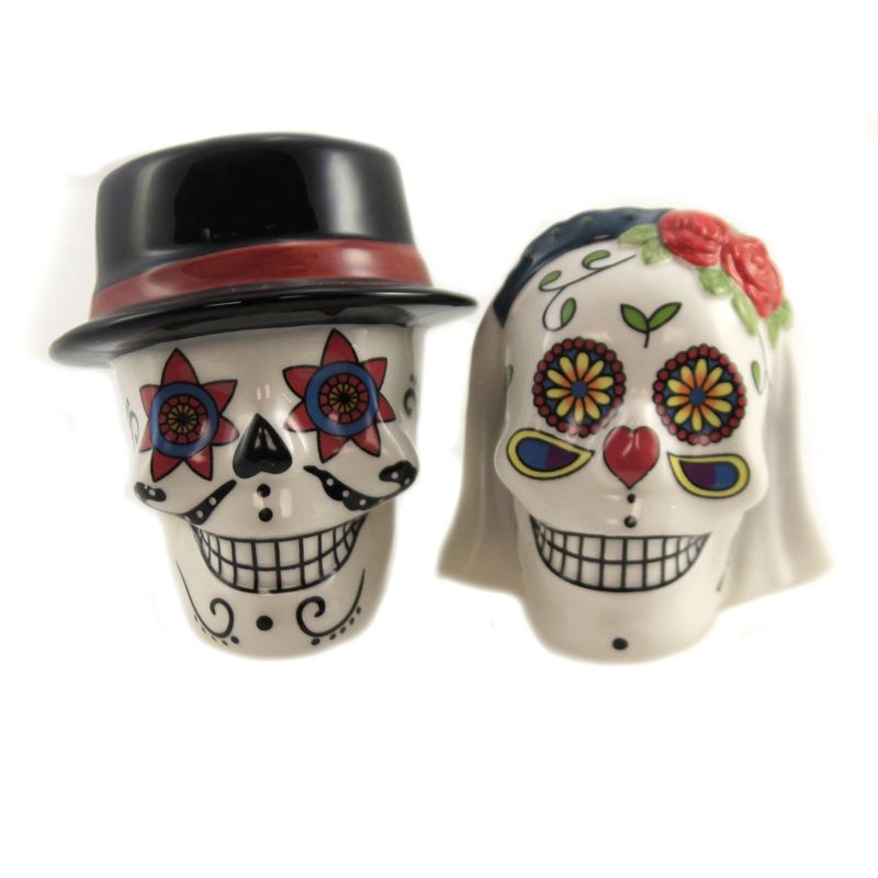 Tabletop 3.25" Wedding Skull Day Of The Dead Salt & Pepper Pacific Trading  -  Salt And Pepper Shaker Sets