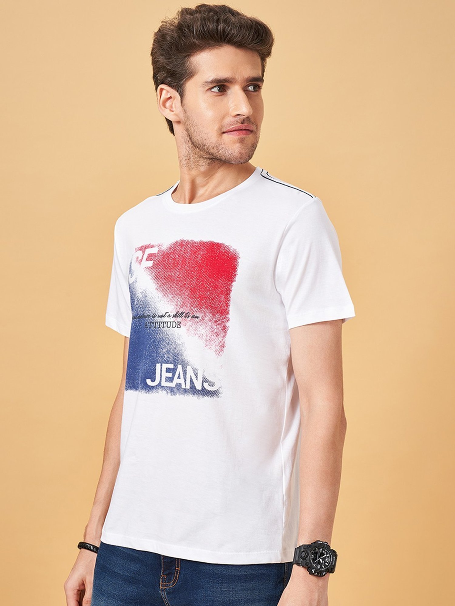 Sf Jeans By Pantaloons White Slim Fit T-Shirt