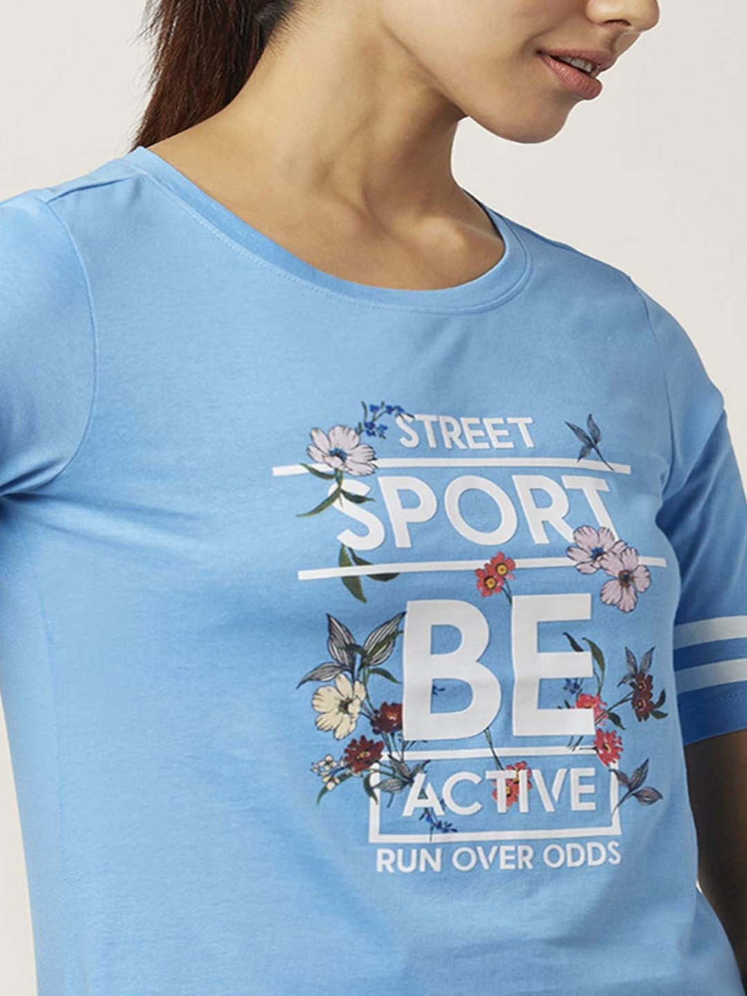 Ajile by Pantaloons Blue Cotton Graphic Print Sports T-Shirt