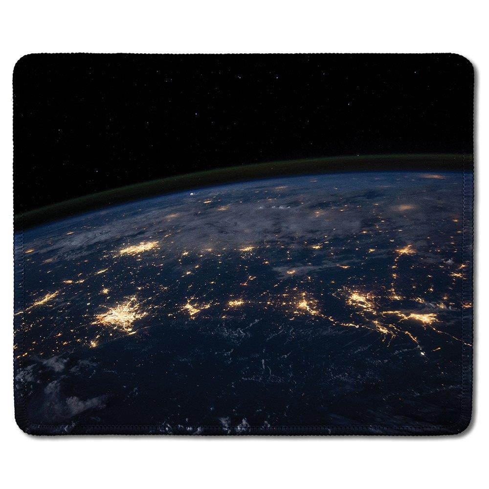 dealzEpic - Art Mousepad - Natural Rubber Mouse Pad Printed with View of Earth from The Outer Space at Night - Stitched Edges - 9.5x7.9 inches