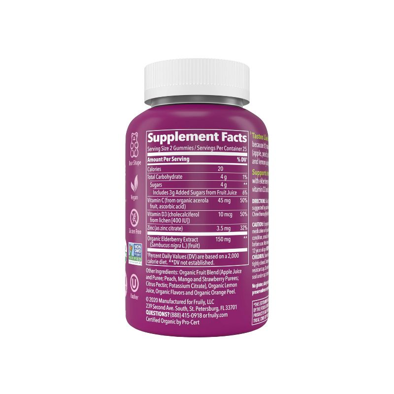 Fruily Organic Elderberry Immune Kids Real Fruit Gummy - 50ct