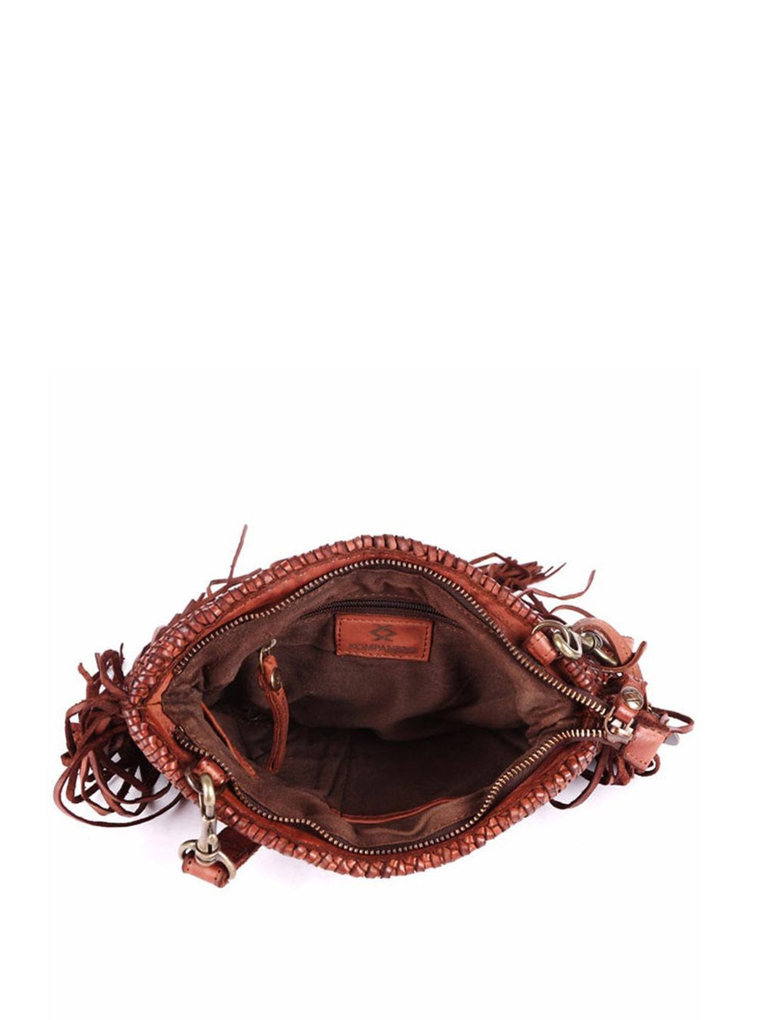 KOMPANERO Macrame Cognac Leather Textured Sling Handbag