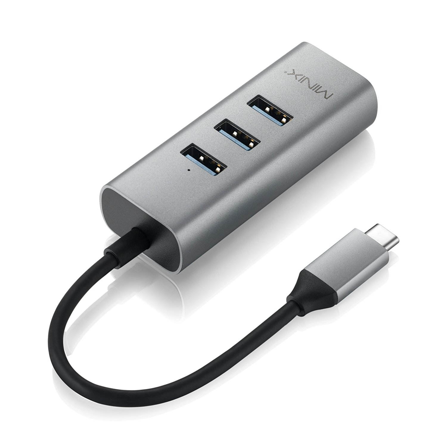 MINIX NEO C-UE, Aluminium USB-C to 3-Port USB 3.0 and Gigabit Ethernet Adapter [Universal Compatibility &ndash; Windows, Mac and Chrome OS] (Space Gray / Silver). Sold Directly by MINIX&reg; Technology Limited.