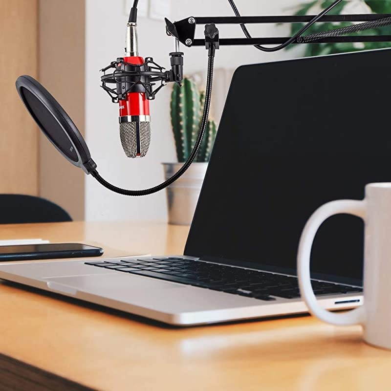Condenser Microphone Bundle ZY007 Professional Cardioid Studio Condenser Mic Include Adjustable Suspension Scissor Arm Stand Shock Mount and Pop Filter Studio Recording Broadcasting