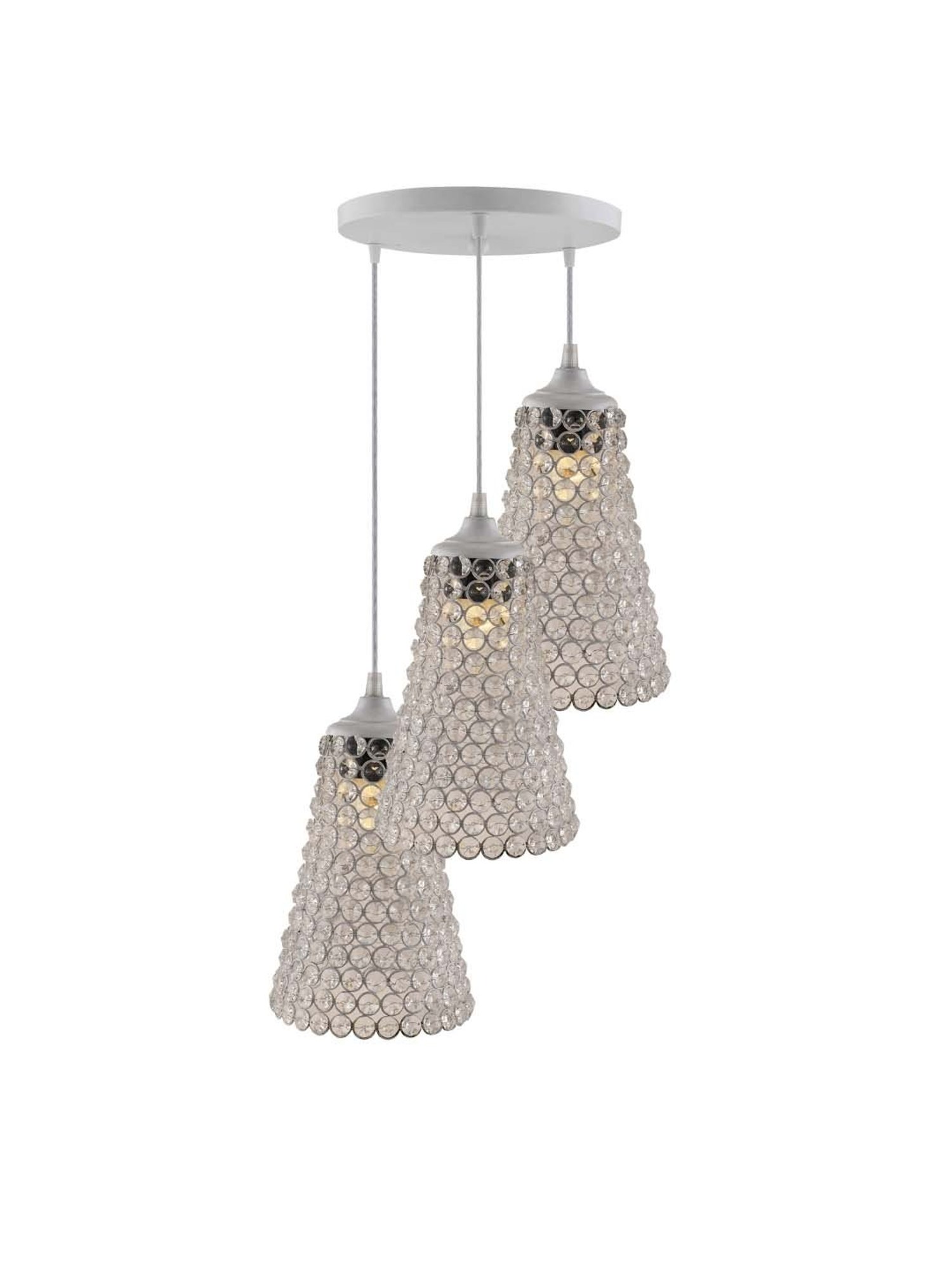 Homesake 3-Lights Round Cluster White Metal Crystal Cone Pendant Light - Set of 1