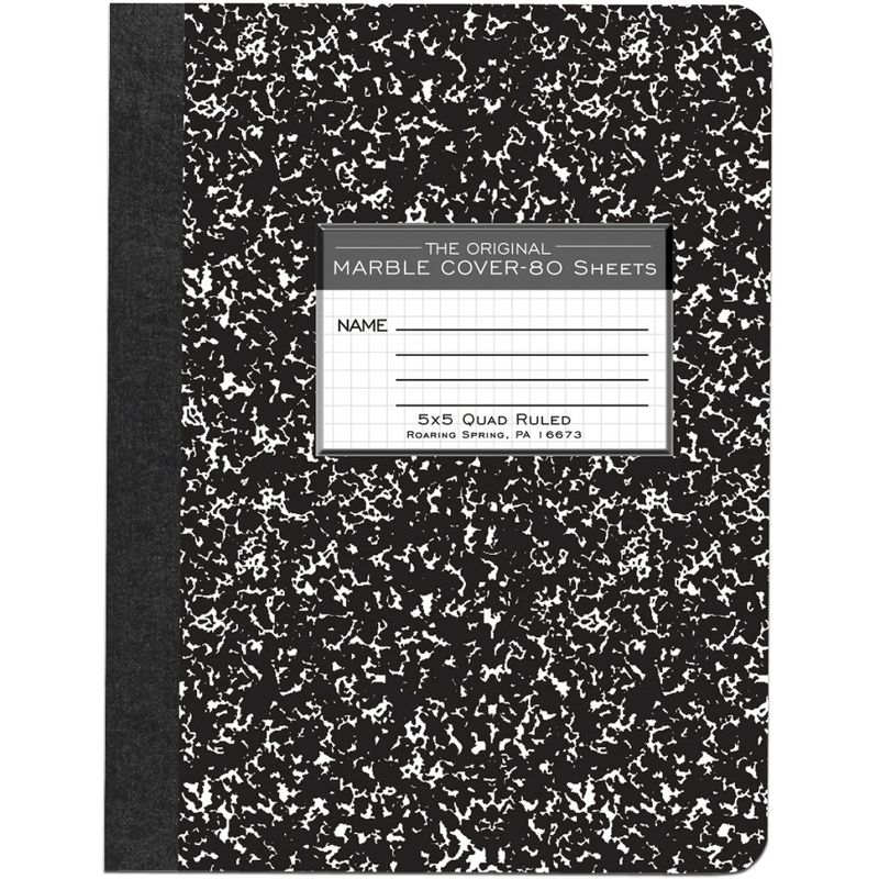 Roaring Spring Composition Book Quad Ruled 5"x5" 80 Sh 9-3/4"x7-1/2" BK 77227
