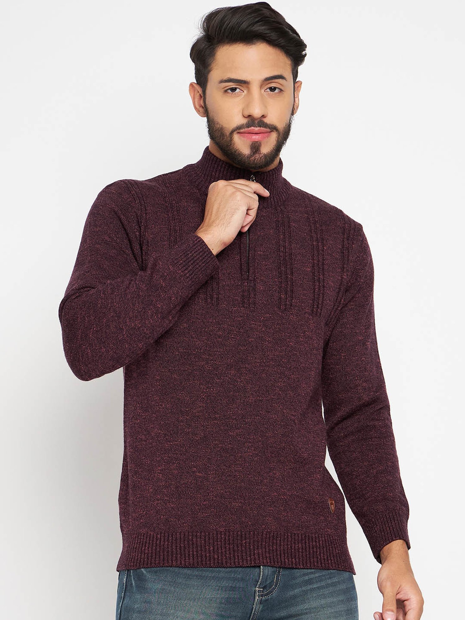 Duke Wine Self Striped Sweater