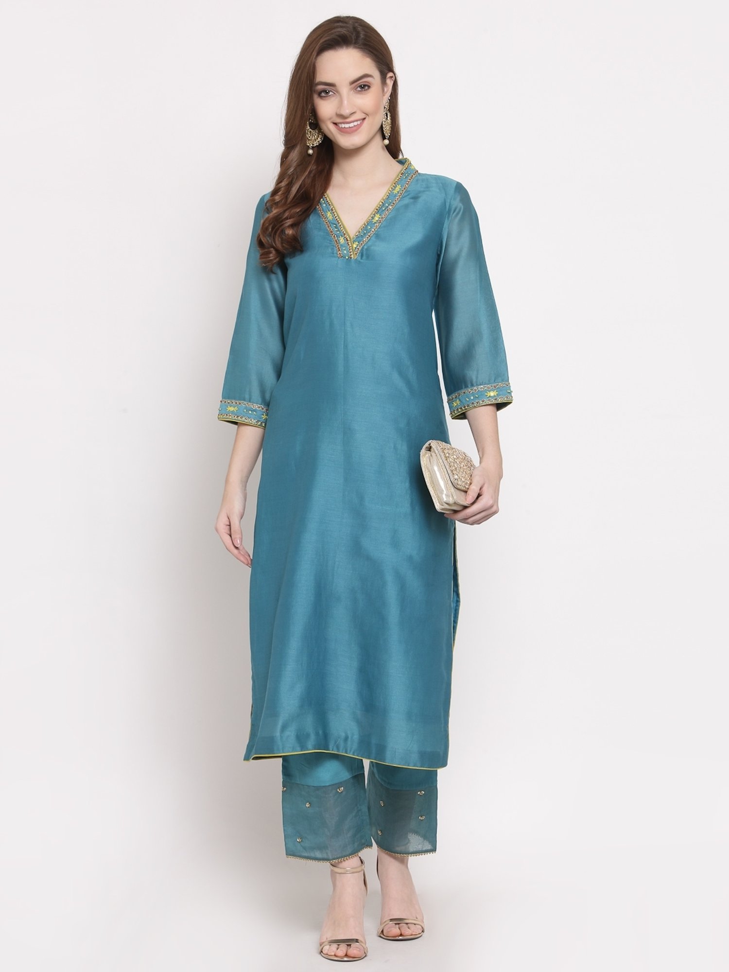 DART STUDIO Blue Embroidered Palazzos