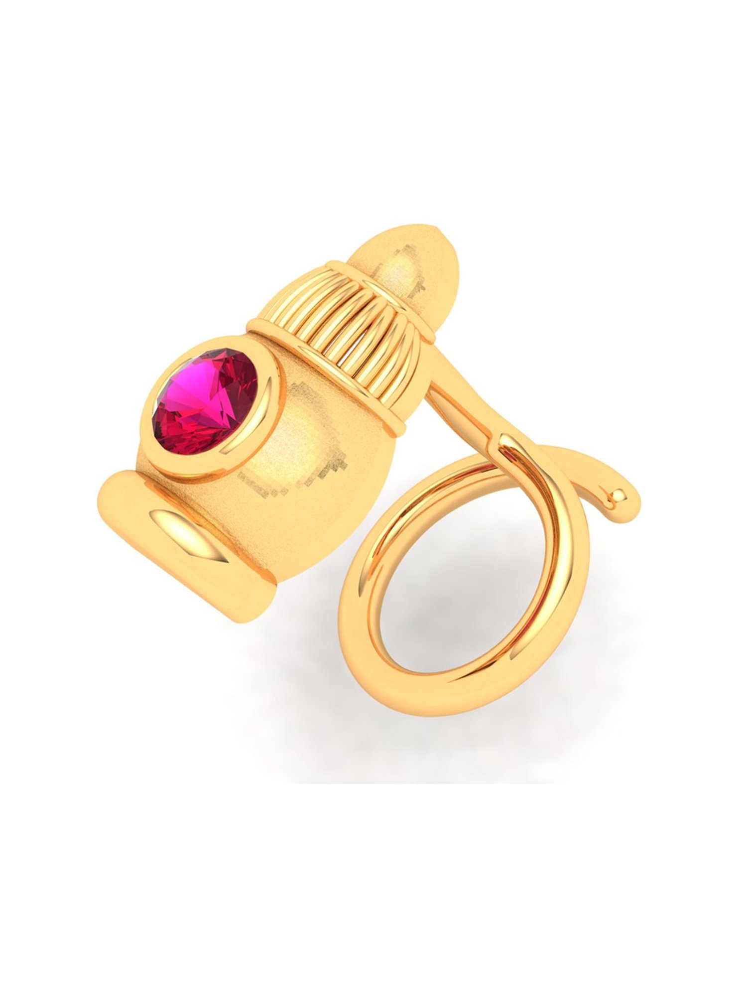 P.C. Chandra Jewellers 18k Gold Sindoor Case Shaped Red Stone Nosepin