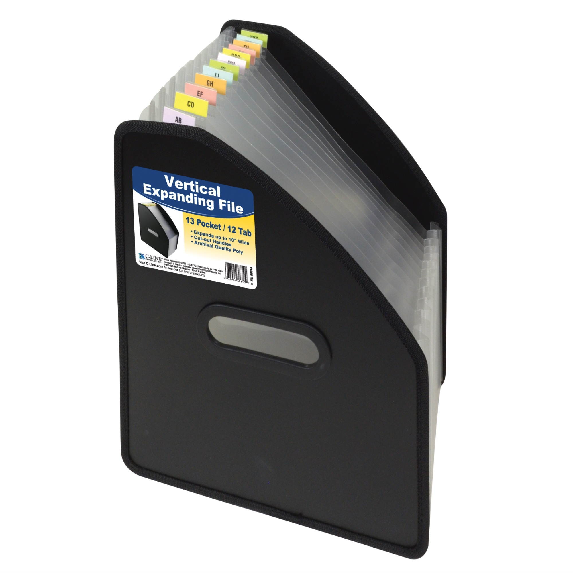 C-Line Vertical Expanding File 13-Pocket 10" Expansion Letter Poly Black 58810