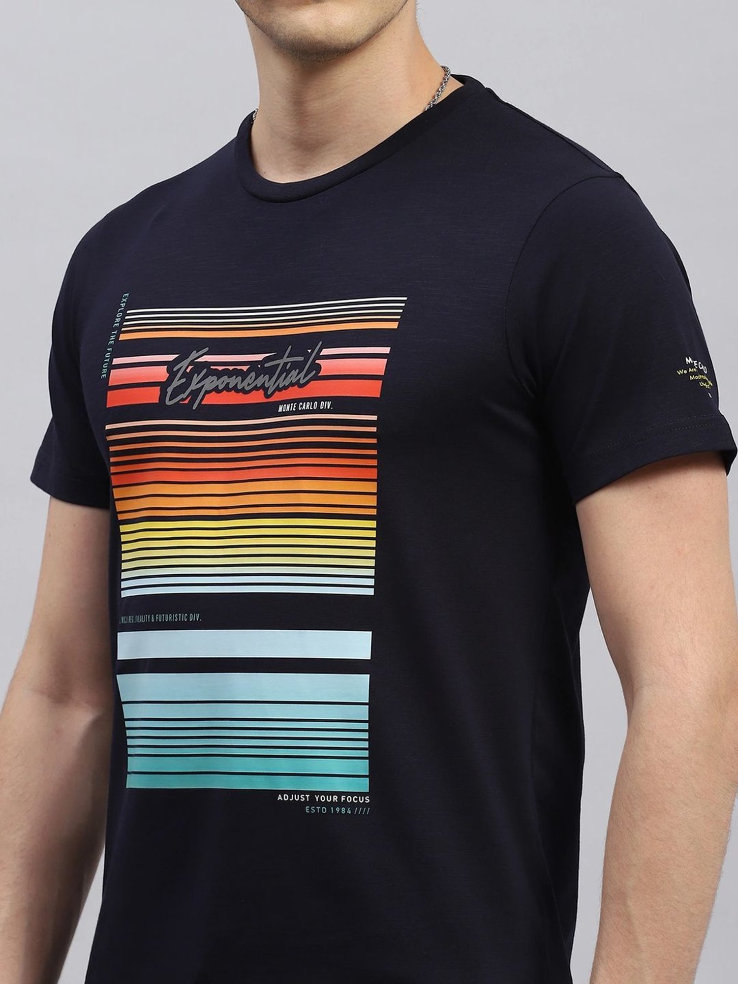 Monte Carlo Navy Blue Regular Fit Printed T-Shirt