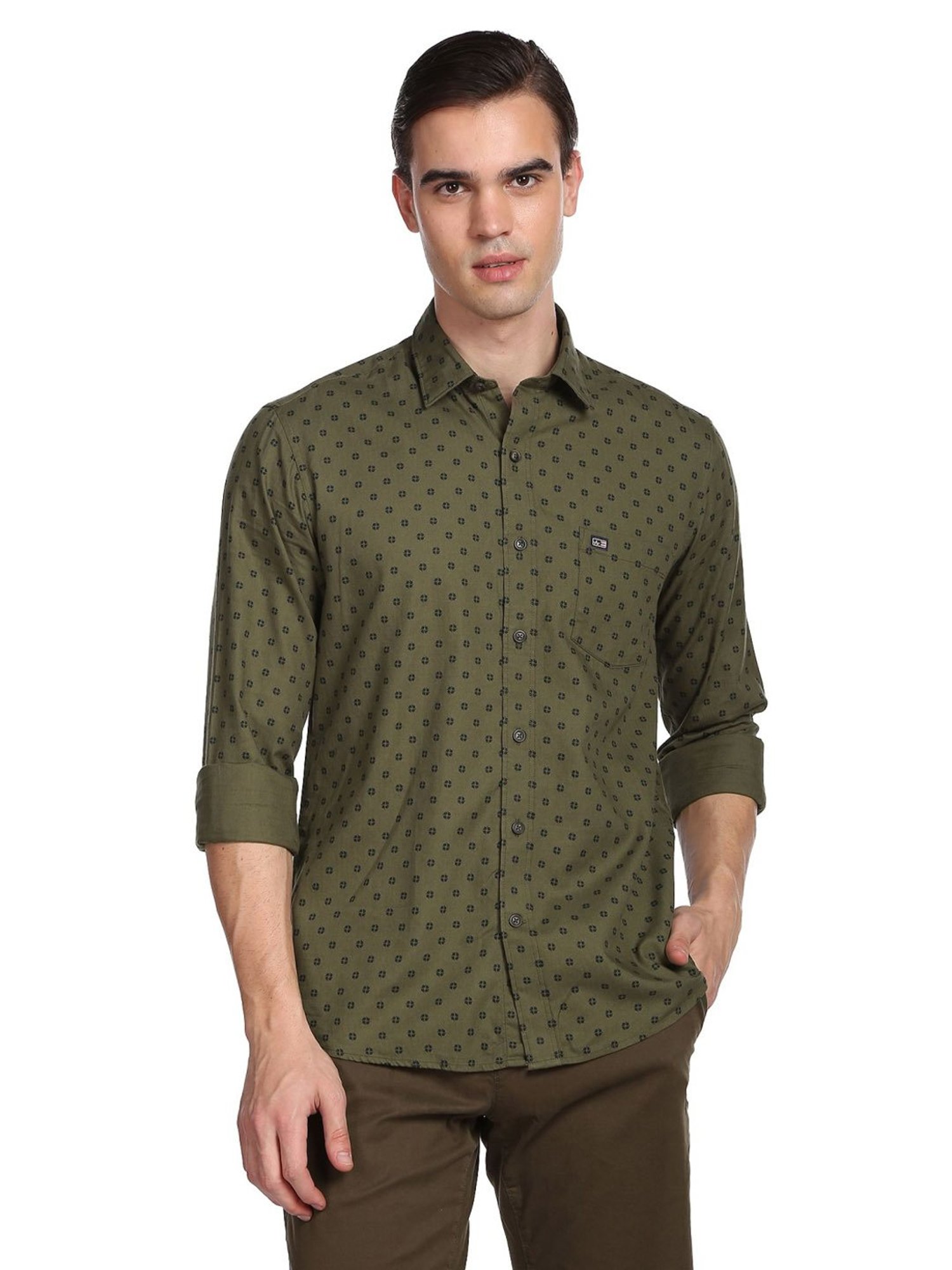 Arrow Green Cotton Slim Fit Printed Shirt