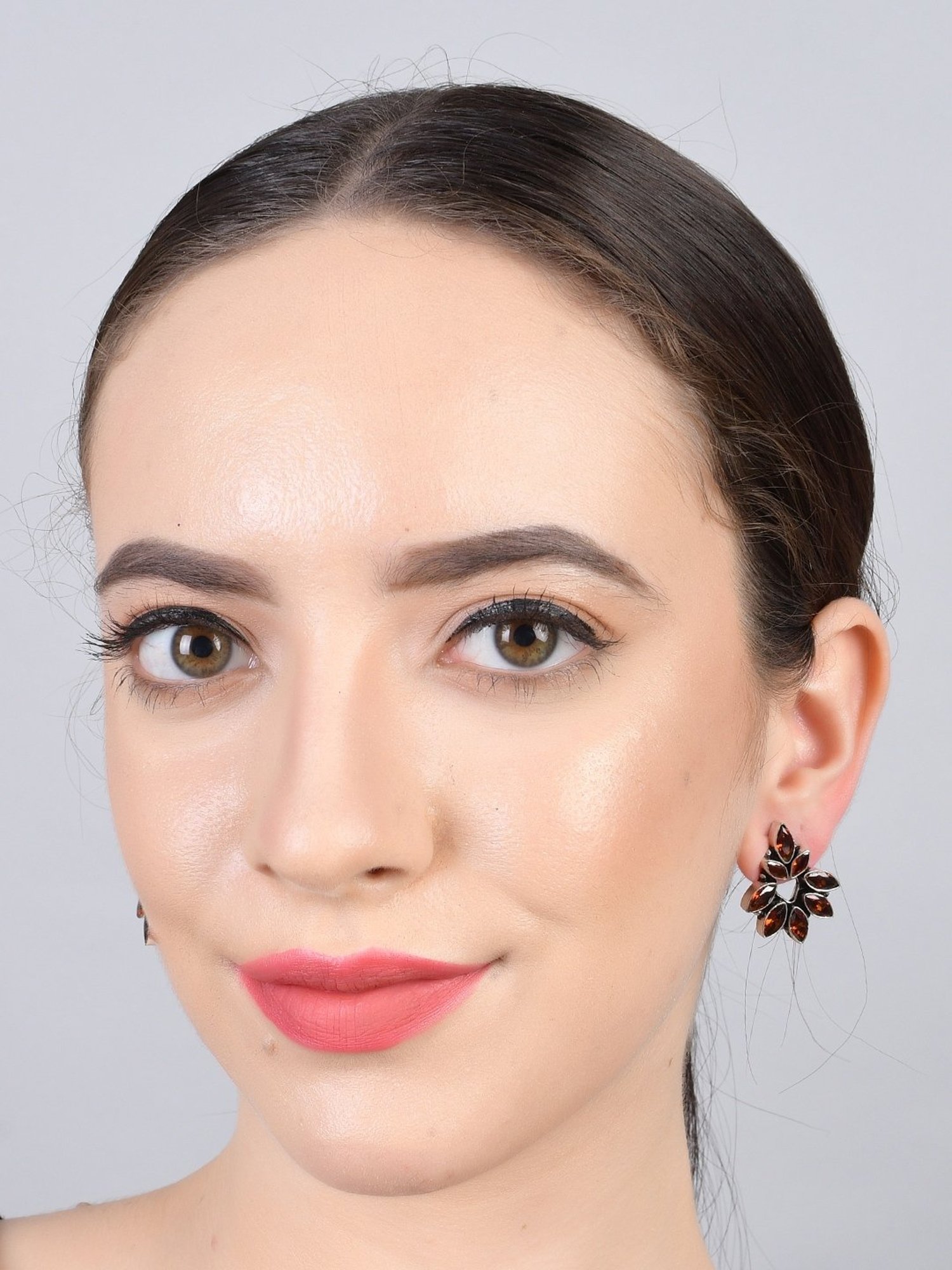 Imli Street Orange Silver Tone Stone-Studded Handcrafted Stud Earrings